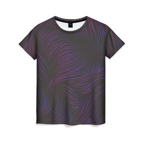 Женская футболка 3D с принтом Пурпурные волны в Петрозаводске, 100% полиэфир ( синтетическое хлопкоподобное полотно) | прямой крой, круглый вырез горловины, длина до линии бедер | абстракция | арт | волны | пурпурный
