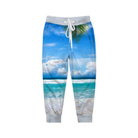 Детские брюки 3D с принтом Карибский пляж в Петрозаводске, 100% полиэстер | манжеты по низу, эластичный пояс регулируется шнурком, по бокам два кармана без застежек, внутренняя часть кармана из мелкой сетки | волны | лето | море | океан | отдых | пальма | пляж | солнце