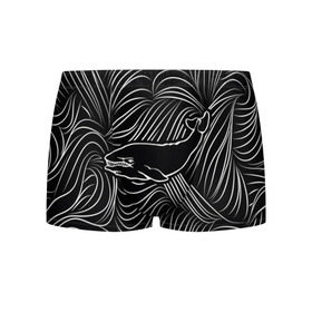 Мужские трусы 3D с принтом Кит в морской пучине в Петрозаводске, 50% хлопок, 50% полиэстер | классическая посадка, на поясе мягкая тканевая резинка | арт | белый | волна | волны | кит | классно | круто | линия | море | рисунок | черный | черта