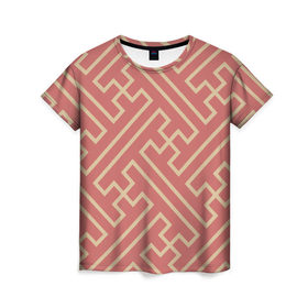 Женская футболка 3D с принтом Прекрасная геометрия в Петрозаводске, 100% полиэфир ( синтетическое хлопкоподобное полотно) | прямой крой, круглый вырез горловины, длина до линии бедер | бежевый | волны | геометрия | иллюзия | классно | красиво | красный | круто | линия | обман | полосы | цвет