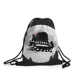 Рюкзак-мешок 3D с принтом Totoro в Петрозаводске, 100% полиэстер | плотность ткани — 200 г/м2, размер — 35 х 45 см; лямки — толстые шнурки, застежка на шнуровке, без карманов и подкладки | Тематика изображения на принте: котобус | рождество
