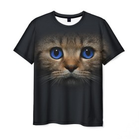 Мужская футболка 3D с принтом Кот с синими глазами в Петрозаводске, 100% полиэфир | прямой крой, круглый вырез горловины, длина до линии бедер | кот | котенок | кошка | мордочка