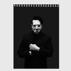 Скетчбук с принтом Marilyn Manson в Петрозаводске, 100% бумага
 | 48 листов, плотность листов — 100 г/м2, плотность картонной обложки — 250 г/м2. Листы скреплены сверху удобной пружинной спиралью | звезда | знаменитость | музыка | мэрилин мэнсон | певец | рокер