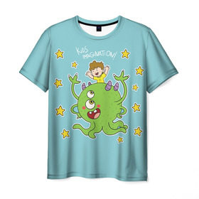 Мужская футболка 3D с принтом Детское воображение в Петрозаводске, 100% полиэфир | прямой крой, круглый вырез горловины, длина до линии бедер | дети | инопланетянин | ребёнок