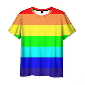Мужская футболка 3D с принтом Радуга в Петрозаводске, 100% полиэфир | прямой крой, круглый вырез горловины, длина до линии бедер | жёлтый | зелёный | красный | оранжевый | полосы | радуга | синий | фиолетовый