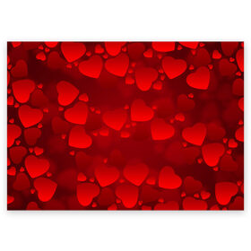 Поздравительная открытка с принтом Красные сердца в Петрозаводске, 100% бумага | плотность бумаги 280 г/м2, матовая, на обратной стороне линовка и место для марки
 | heart | red | любовь | орнамент | сердце | узор