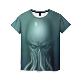 Женская футболка 3D с принтом Ктулху в Петрозаводске, 100% полиэфир ( синтетическое хлопкоподобное полотно) | прямой крой, круглый вырез горловины, длина до линии бедер | cthulhu | ctulhu | осьминог