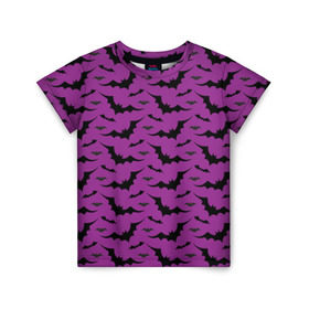 Детская футболка 3D с принтом Стая летучих мышей в Петрозаводске, 100% гипоаллергенный полиэфир | прямой крой, круглый вырез горловины, длина до линии бедер, чуть спущенное плечо, ткань немного тянется | bat | классно | круто | летучая | мышь | стильно | текстура | фиолетовый | фон | черный