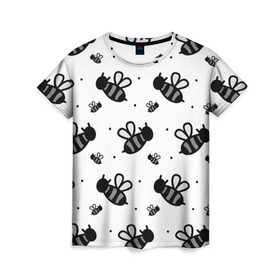 Женская футболка 3D с принтом Рой пчёл в Петрозаводске, 100% полиэфир ( синтетическое хлопкоподобное полотно) | прямой крой, круглый вырез горловины, длина до линии бедер | белый | бзз | жало | круто | много | пчела | пчелы | рисунок | рой | стая | текстура | черный