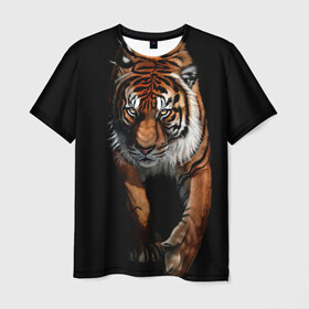 Мужская футболка 3D с принтом Tiger в Петрозаводске, 100% полиэфир | прямой крой, круглый вырез горловины, длина до линии бедер | тигр