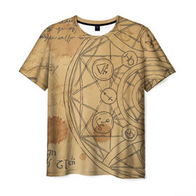 Мужская футболка 3D с принтом Дневник алхимика в Петрозаводске, 100% полиэфир | прямой крой, круглый вырез горловины, длина до линии бедер | алхимик | алхимия | магия | формулы