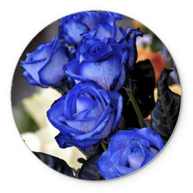 Коврик круглый с принтом Синие розы в Петрозаводске, резина и полиэстер | круглая форма, изображение наносится на всю лицевую часть | Тематика изображения на принте: девушкам | розы | синие | цветы