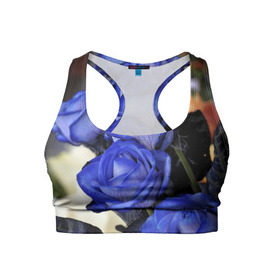 Женский спортивный топ 3D с принтом Синие розы в Петрозаводске, 82% полиэстер, 18% спандекс Ткань безопасна для здоровья, позволяет коже дышать, не мнется и не растягивается |  | Тематика изображения на принте: девушкам | розы | синие | цветы