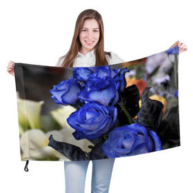 Флаг 3D с принтом Синие розы в Петрозаводске, 100% полиэстер | плотность ткани — 95 г/м2, размер — 67 х 109 см. Принт наносится с одной стороны | Тематика изображения на принте: девушкам | розы | синие | цветы