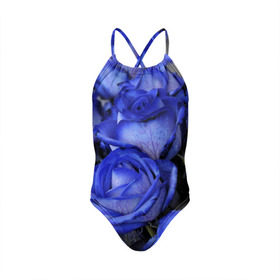 Детский купальник 3D с принтом Синие розы в Петрозаводске, Полиэстер 85%, Спандекс 15% | Слитный крой, подклад по переду изделия, узкие бретели | Тематика изображения на принте: девушкам | розы | синие | цветы