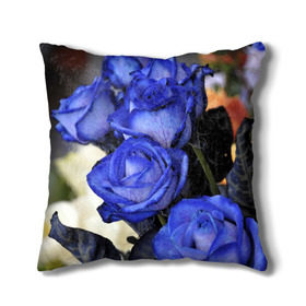 Подушка 3D с принтом Синие розы в Петрозаводске, наволочка – 100% полиэстер, наполнитель – холлофайбер (легкий наполнитель, не вызывает аллергию). | состоит из подушки и наволочки. Наволочка на молнии, легко снимается для стирки | девушкам | розы | синие | цветы
