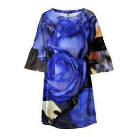 Детское платье 3D с принтом Синие розы в Петрозаводске, 100% полиэстер | прямой силуэт, чуть расширенный к низу. Круглая горловина, на рукавах — воланы | девушкам | розы | синие | цветы