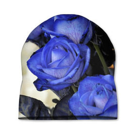 Шапка 3D с принтом Синие розы в Петрозаводске, 100% полиэстер | универсальный размер, печать по всей поверхности изделия | Тематика изображения на принте: девушкам | розы | синие | цветы