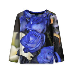 Детский лонгслив 3D с принтом Синие розы в Петрозаводске, 100% полиэстер | длинные рукава, круглый вырез горловины, полуприлегающий силуэт
 | девушкам | розы | синие | цветы