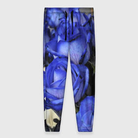 Женские брюки 3D с принтом Синие розы в Петрозаводске, полиэстер 100% | прямой крой, два кармана без застежек по бокам, с мягкой трикотажной резинкой на поясе и по низу штанин. В поясе для дополнительного комфорта — широкие завязки | девушкам | розы | синие | цветы