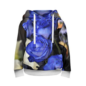 Детская толстовка 3D с принтом Синие розы в Петрозаводске, 100% полиэстер | двухслойный капюшон со шнурком для регулировки, мягкие манжеты на рукавах и по низу толстовки, спереди карман-кенгуру с мягким внутренним слоем | девушкам | розы | синие | цветы