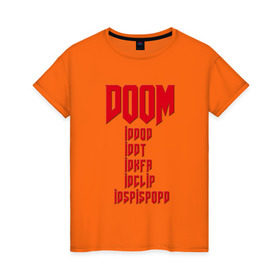 Женская футболка хлопок с принтом DOOM в Петрозаводске, 100% хлопок | прямой крой, круглый вырез горловины, длина до линии бедер, слегка спущенное плечо | doom | дум | коды | читы