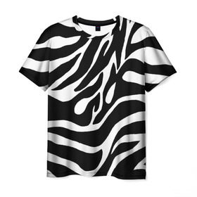 Мужская футболка 3D с принтом Зебра в Петрозаводске, 100% полиэфир | прямой крой, круглый вырез горловины, длина до линии бедер | Тематика изображения на принте: животные | зебра | полосы | текстуры | черно белый
