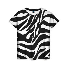 Женская футболка 3D с принтом Зебра в Петрозаводске, 100% полиэфир ( синтетическое хлопкоподобное полотно) | прямой крой, круглый вырез горловины, длина до линии бедер | животные | зебра | полосы | текстуры | черно белый
