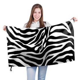 Флаг 3D с принтом Зебра в Петрозаводске, 100% полиэстер | плотность ткани — 95 г/м2, размер — 67 х 109 см. Принт наносится с одной стороны | животные | зебра | полосы | текстуры | черно белый