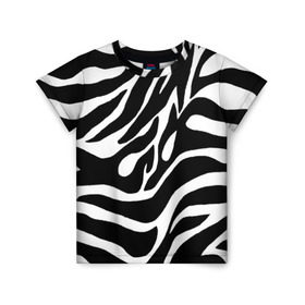 Детская футболка 3D с принтом Зебра в Петрозаводске, 100% гипоаллергенный полиэфир | прямой крой, круглый вырез горловины, длина до линии бедер, чуть спущенное плечо, ткань немного тянется | животные | зебра | полосы | текстуры | черно белый