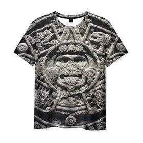 Мужская футболка 3D с принтом Календарь ацтеков в Петрозаводске, 100% полиэфир | прямой крой, круглый вырез горловины, длина до линии бедер | ацтеки | древняя цивилизация | индейцы | майя | южная америка
