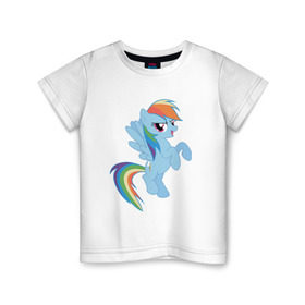 Детская футболка хлопок с принтом rainbow dash в Петрозаводске, 100% хлопок | круглый вырез горловины, полуприлегающий силуэт, длина до линии бедер | cute | my little pony | pony | rainbow dash