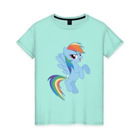Женская футболка хлопок с принтом rainbow dash в Петрозаводске, 100% хлопок | прямой крой, круглый вырез горловины, длина до линии бедер, слегка спущенное плечо | cute | my little pony | pony | rainbow dash