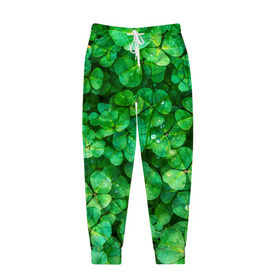 Мужские брюки 3D с принтом клевер в Петрозаводске, 100% полиэстер | манжеты по низу, эластичный пояс регулируется шнурком, по бокам два кармана без застежек, внутренняя часть кармана из мелкой сетки | зелень | ирландия | клевер | лето | листья | солнце | цветы