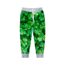 Детские брюки 3D с принтом клевер в Петрозаводске, 100% полиэстер | манжеты по низу, эластичный пояс регулируется шнурком, по бокам два кармана без застежек, внутренняя часть кармана из мелкой сетки | зелень | ирландия | клевер | лето | листья | солнце | цветы