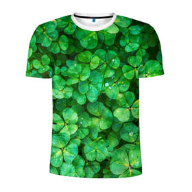 Мужская футболка 3D спортивная с принтом клевер в Петрозаводске, 100% полиэстер с улучшенными характеристиками | приталенный силуэт, круглая горловина, широкие плечи, сужается к линии бедра | Тематика изображения на принте: зелень | ирландия | клевер | лето | листья | солнце | цветы