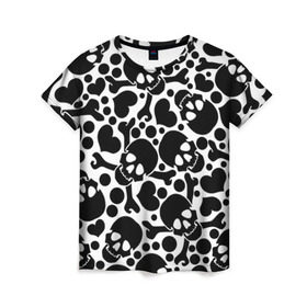 Женская футболка 3D с принтом Черепа в Петрозаводске, 100% полиэфир ( синтетическое хлопкоподобное полотно) | прямой крой, круглый вырез горловины, длина до линии бедер | день мертвых | мексика | паттерн | традиция | узоры | цветы | черно белый