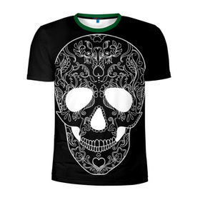 Мужская футболка 3D спортивная с принтом Мексиканский череп в Петрозаводске, 100% полиэстер с улучшенными характеристиками | приталенный силуэт, круглая горловина, широкие плечи, сужается к линии бедра | день мертвых | мексика | традция | узоры | цветы | черный