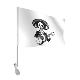 Флаг для автомобиля с принтом Мексиканский череп в Петрозаводске, 100% полиэстер | Размер: 30*21 см | color | day of the dead | dead | death | holiday | mexican skull | mexico | ornament | pattern | гитара | день мертвых | мексика | мексиканский череп | мертвецов | музыка | орнамент | поет | праздник | узоры | цветы