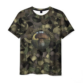 Мужская футболка 3D с принтом Грибной охотник в Петрозаводске, 100% полиэфир | прямой крой, круглый вырез горловины, длина до линии бедер | hunter | грибы | камуфляж | лес | охота