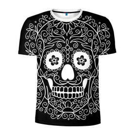 Мужская футболка 3D спортивная с принтом Мексиканский череп в Петрозаводске, 100% полиэстер с улучшенными характеристиками | приталенный силуэт, круглая горловина, широкие плечи, сужается к линии бедра | cobwebs | color | day of the dead | dead | death | eyes | girl | halloween | holiday | makeup | mask | mexican skull | mexico | ornament | pattern | взгляд | девушка | день мертвых | макияж | маска | мексика | мексиканский череп | мертвецов | орнамент | п
