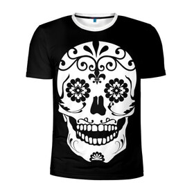 Мужская футболка 3D спортивная с принтом Мексиканский череп в Петрозаводске, 100% полиэстер с улучшенными характеристиками | приталенный силуэт, круглая горловина, широкие плечи, сужается к линии бедра | cobwebs | color | day of the dead | dead | death | eyes | girl | halloween | holiday | makeup | mask | mexican skull | mexico | ornament | pattern | взгляд | девушка | день мертвых | макияж | маска | мексика | мексиканский череп | мертвецов | орнамент | п