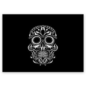 Поздравительная открытка с принтом Мексиканский череп в Петрозаводске, 100% бумага | плотность бумаги 280 г/м2, матовая, на обратной стороне линовка и место для марки
 | Тематика изображения на принте: color | dead | death | eyes | girl | halloween | holiday | makeup | mask | mexican skull | mexico | ornament | pattern | взгляд | девушка | день мертвых | макияж | маска | мексика | мексиканский череп | мертвецов | орнамент | паутина | праздник