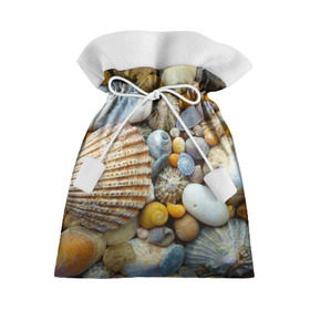 Подарочный 3D мешок с принтом Морские ракушки и камни в Петрозаводске, 100% полиэстер | Размер: 29*39 см | Тематика изображения на принте: камни | море | морские камни | ракушки