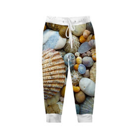 Детские брюки 3D с принтом Морские ракушки и камни в Петрозаводске, 100% полиэстер | манжеты по низу, эластичный пояс регулируется шнурком, по бокам два кармана без застежек, внутренняя часть кармана из мелкой сетки | камни | море | морские камни | ракушки