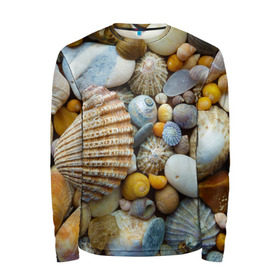 Мужской лонгслив 3D с принтом Морские ракушки и камни в Петрозаводске, 100% полиэстер | длинные рукава, круглый вырез горловины, полуприлегающий силуэт | камни | море | морские камни | ракушки