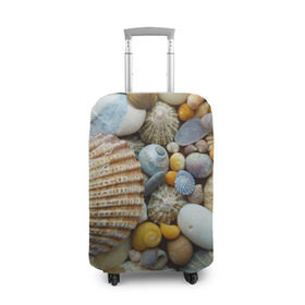 Чехол для чемодана 3D с принтом Морские ракушки и камни в Петрозаводске, 86% полиэфир, 14% спандекс | двустороннее нанесение принта, прорези для ручек и колес | камни | море | морские камни | ракушки