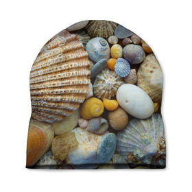 Шапка 3D с принтом Морские ракушки и камни в Петрозаводске, 100% полиэстер | универсальный размер, печать по всей поверхности изделия | Тематика изображения на принте: камни | море | морские камни | ракушки