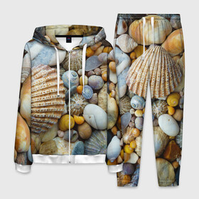 Мужской костюм 3D с принтом Морские ракушки и камни в Петрозаводске, 100% полиэстер | Манжеты и пояс оформлены тканевой резинкой, двухслойный капюшон со шнурком для регулировки, карманы спереди | Тематика изображения на принте: камни | море | морские камни | ракушки