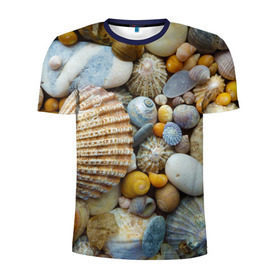Мужская футболка 3D спортивная с принтом Морские ракушки и камни в Петрозаводске, 100% полиэстер с улучшенными характеристиками | приталенный силуэт, круглая горловина, широкие плечи, сужается к линии бедра | Тематика изображения на принте: камни | море | морские камни | ракушки